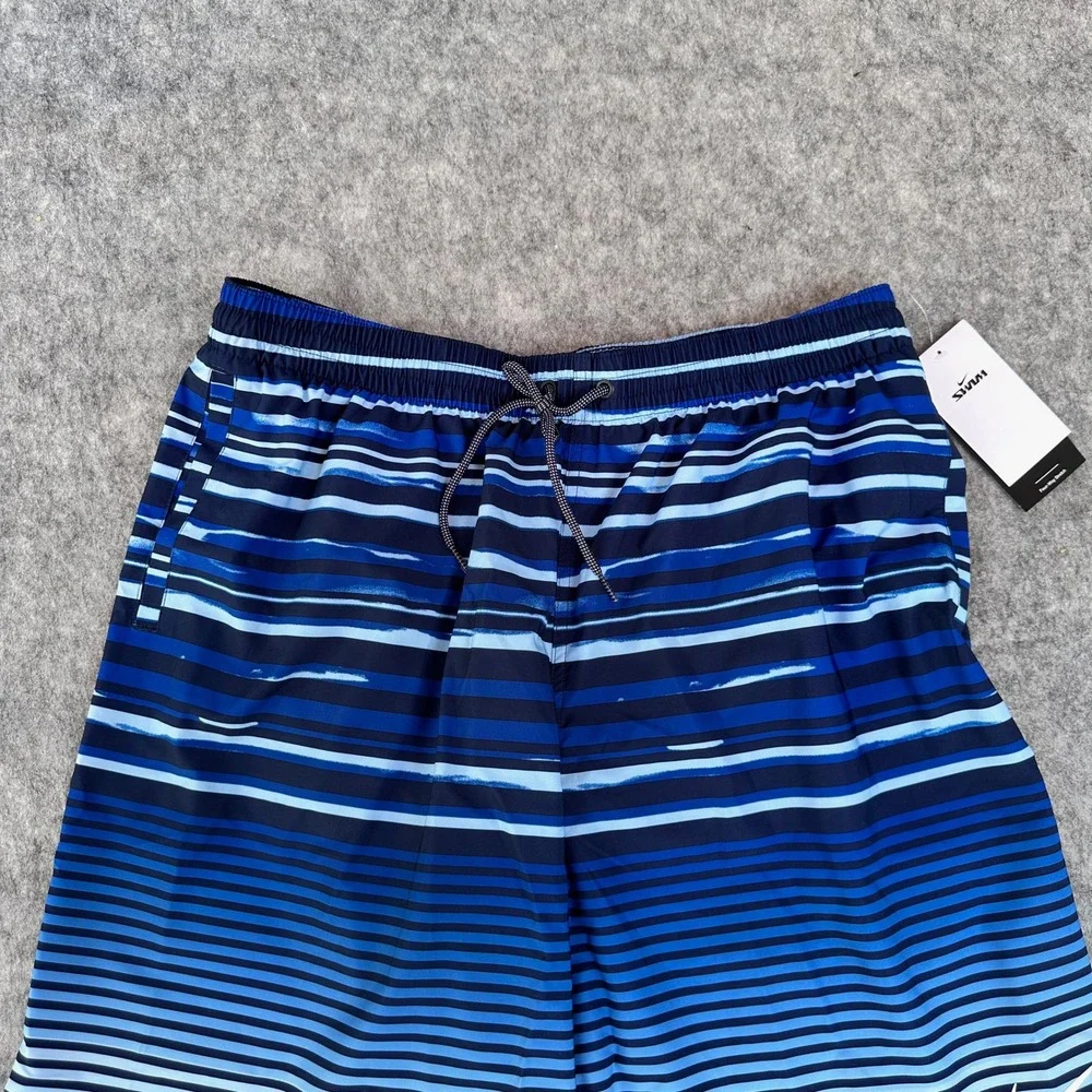 Nike Swim Mens Blue Striped 9 Inch Inseam Board Shorts NESSD545-440 Size XL NEW